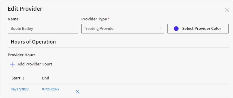 Edit provider window 